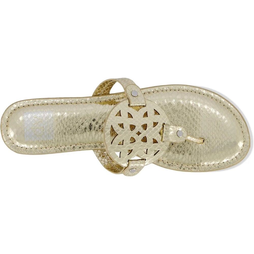 Dolce Vita Gotie Medallion Gold Metallic Dressy Sandal Flat Size 8 Tory Burch - Picture 2 of 6